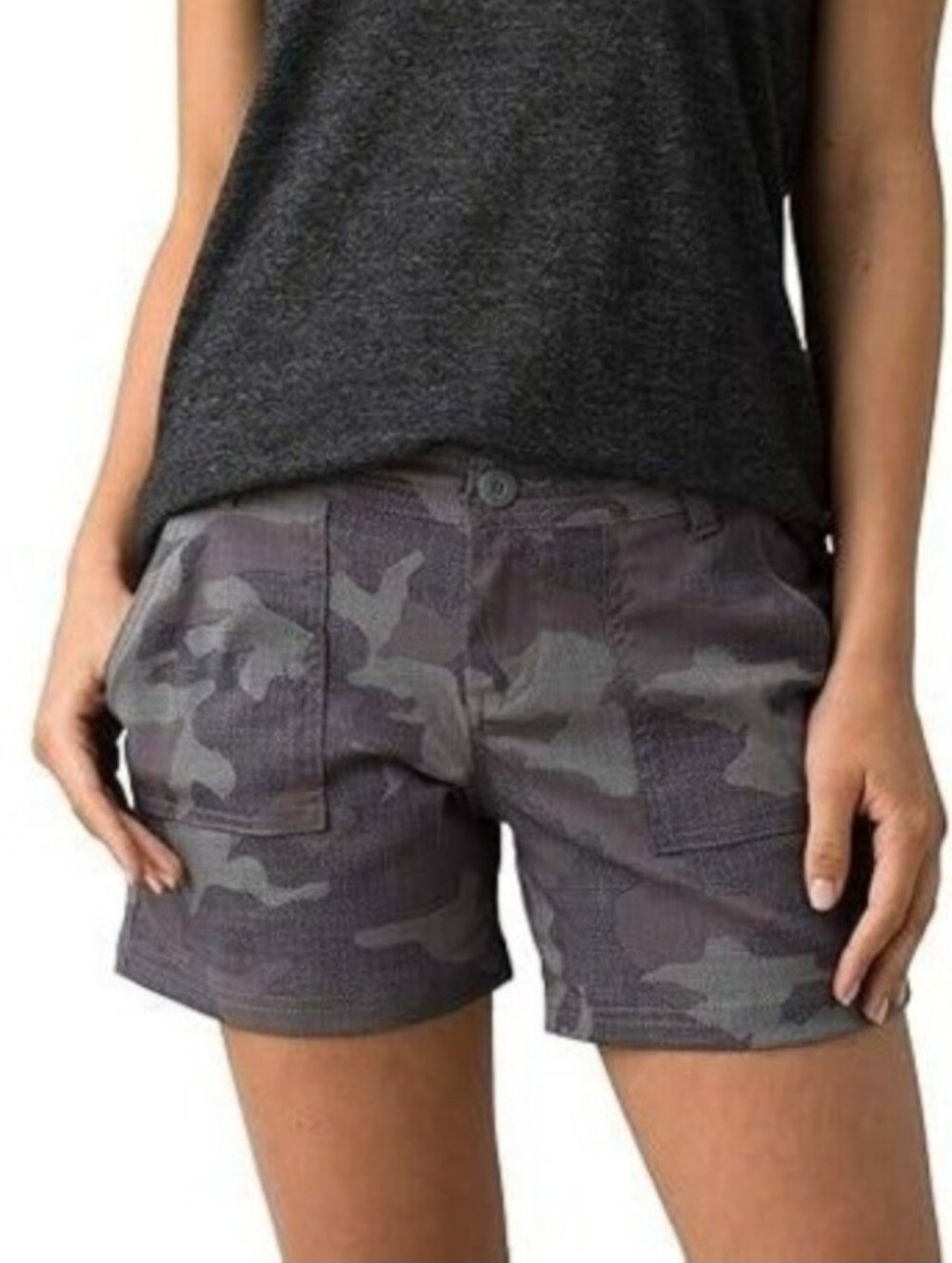 Prana Olivia Shorts 5" Gravel Camo Outdoors Hiking Womens Size 6